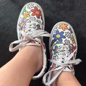 White Vans Glitter Daisy floral low top trainers skateboard shoes